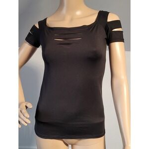 Women's Black Polyester T-Shirt Medium LC25005